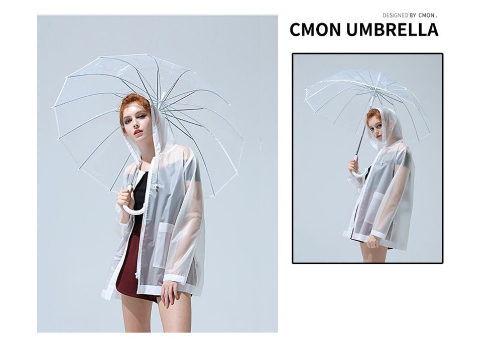 Зонт трость прозрачный с белой ручкой 16 спиц  | ZC Elegant